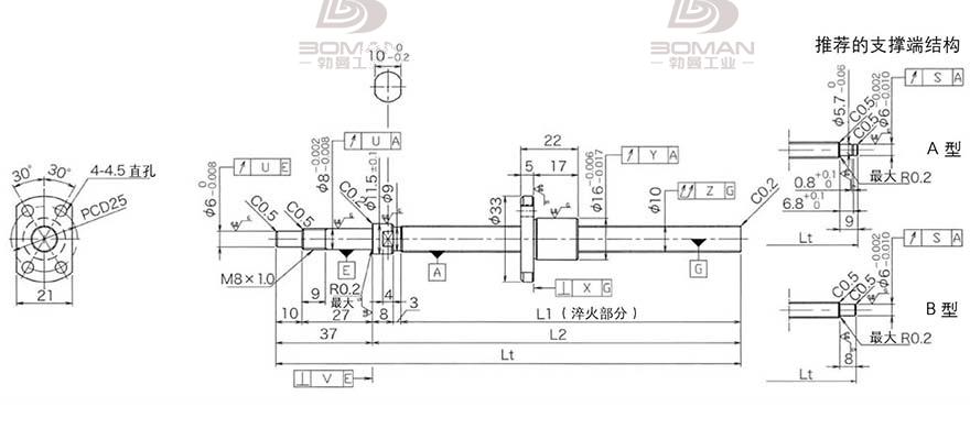 KURODA DP1002JS-HDNR-0220B-C3F 黑田丝杆替换尺寸图解